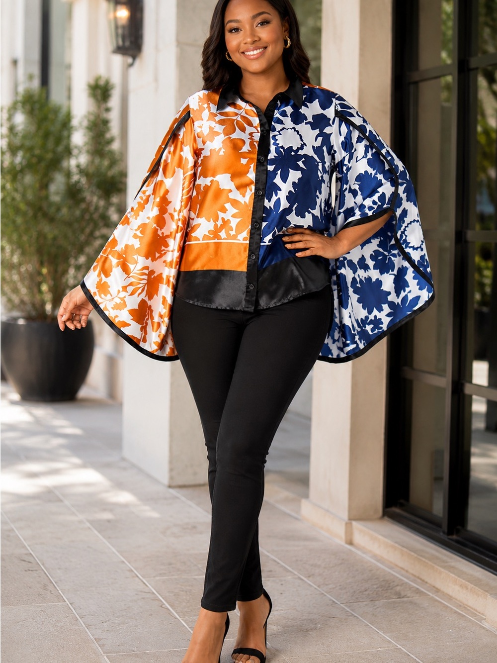 Brand New Ashley Stewart Colorblock Floral Satin Button-Up Blouse Size 22 - Picture 7 of 15